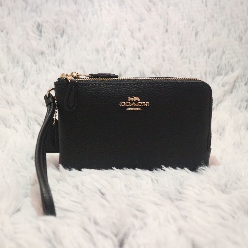 Coach Double Corner Zip Wristlet, Black